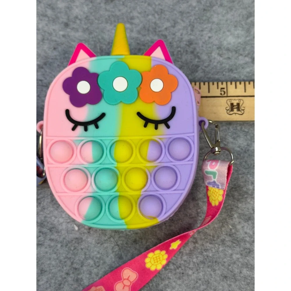 Unicorn Pop It Fidget Purse Kids Rainbow Silicone Crossbody Bag Sensory‎ Toy